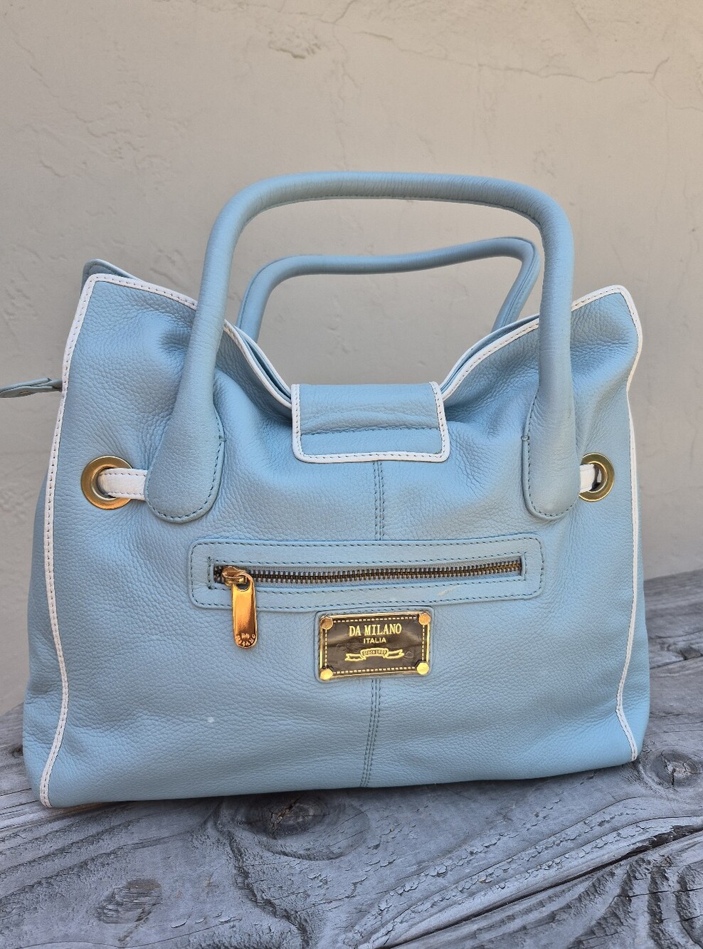 Da Milano Genuine Pebbled Leather Satchel Handbag - Picture 8 of 16